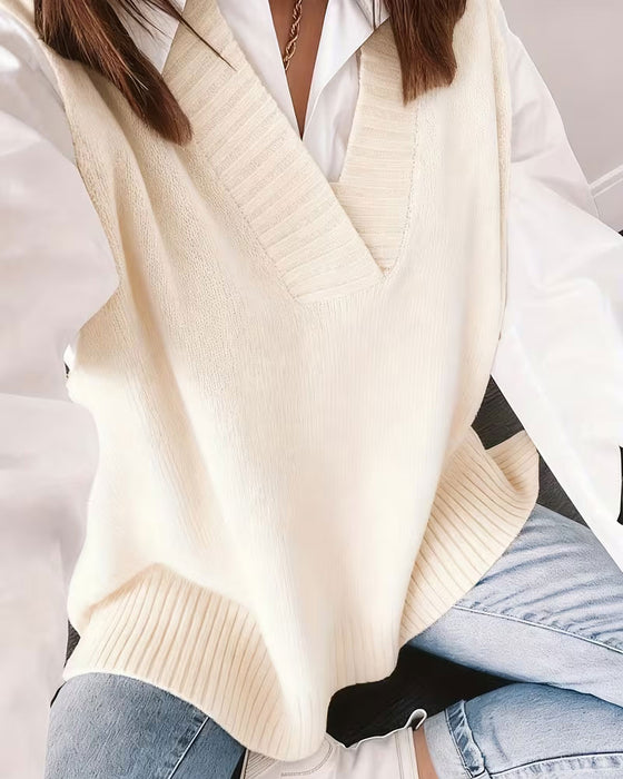 Pull Col V Unie Gilet Sans Manches