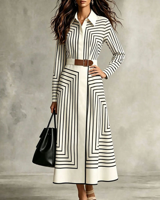 Robe Géométrique Rayée Chemise