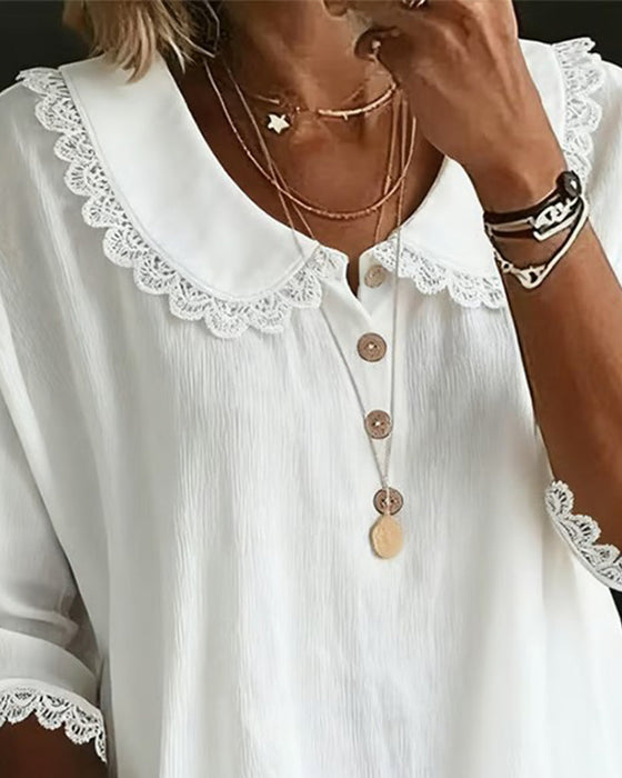 Blouse Dentelle Insérée Col Claudine