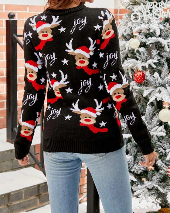 Pull décontracté à col ras du cou motif renne