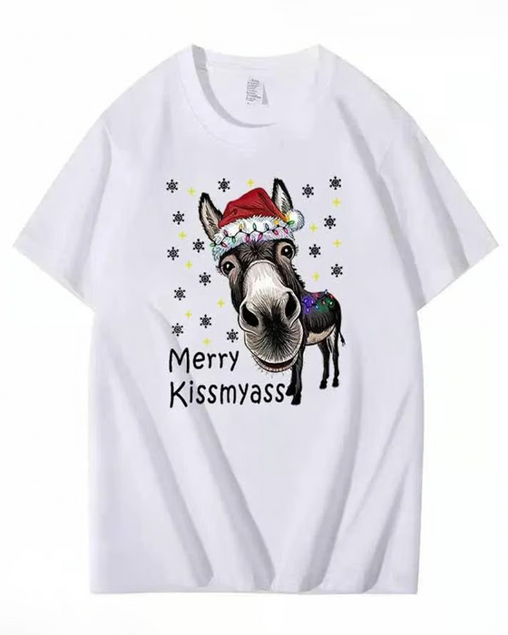 T-Shirt Noël Drôle Imprimé Manches Courtes