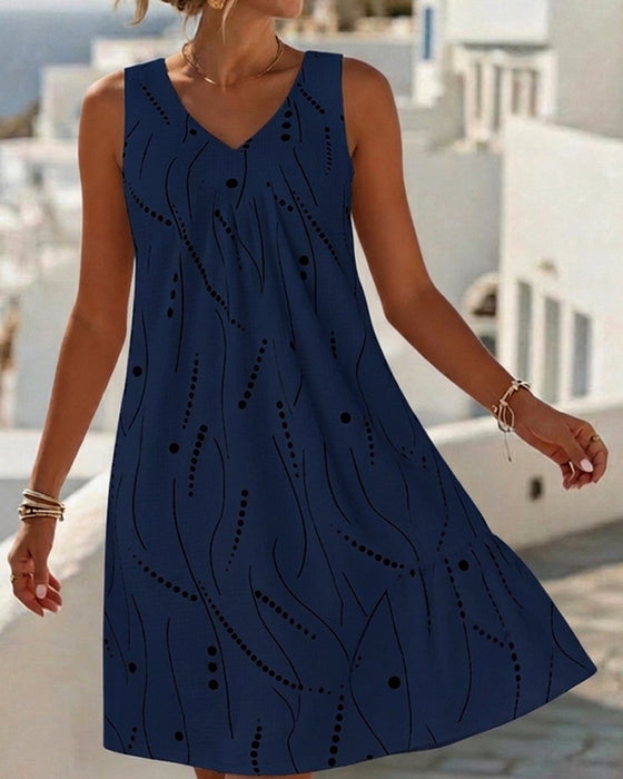 Robe Sans Manche Col V A-Ligne Patchwork