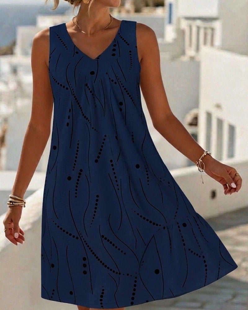 Robe Sans Manche Col V A-Ligne Patchwork