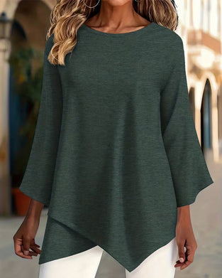 Haut Ourlet Irrégulier Col Ras-Du-Cou Manches Longues