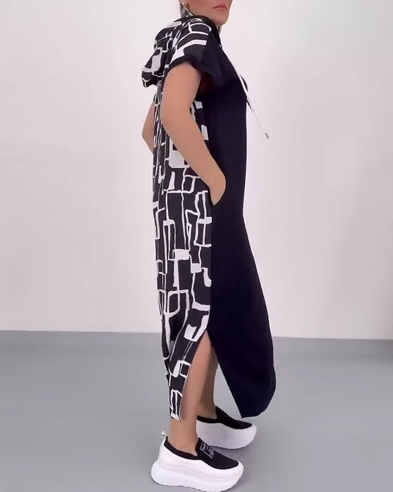 Robe Fermeture Éclair Mi-longue Lâche Contrastée