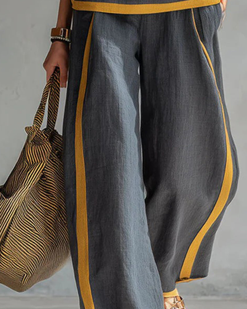 Ensemble Deux Pièces Sans Manches Décontracté À Bloc De Couleur