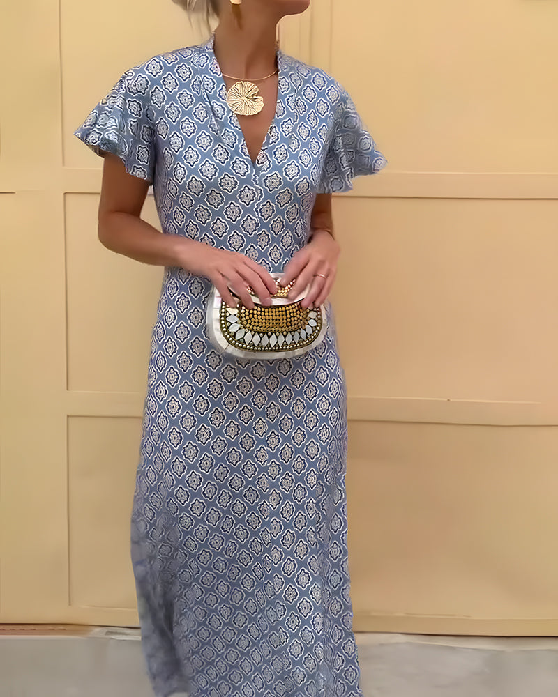 Robe Col En V Volant Léopard Patchwork