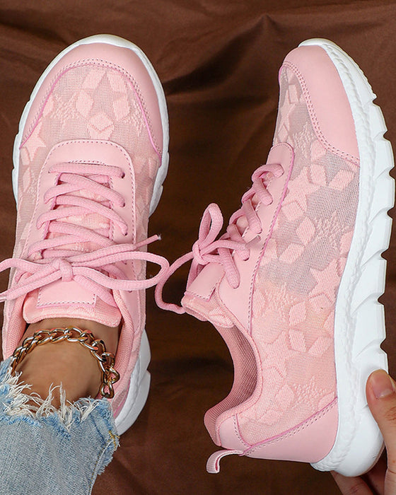Baskets à lacets simples et respirantes de couleur unie