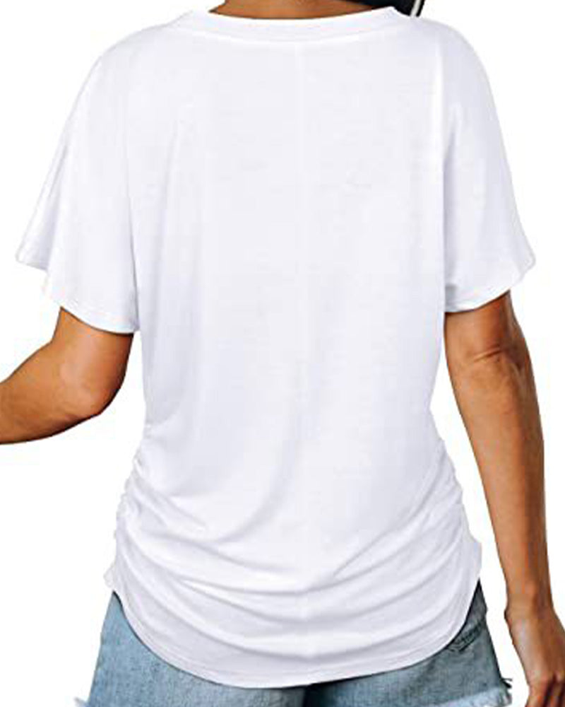 T-Shirt Plissé Uni Col En V