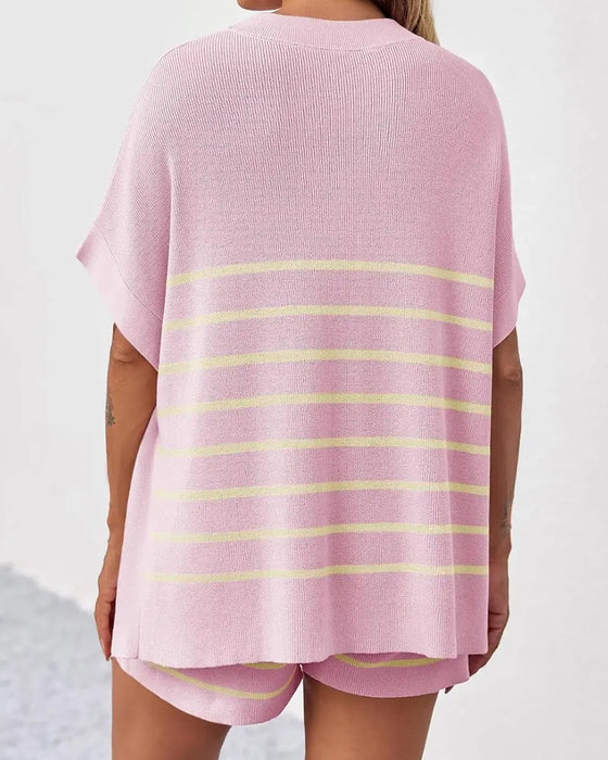 Ensemble Rayure Ample Décontracté Shorts