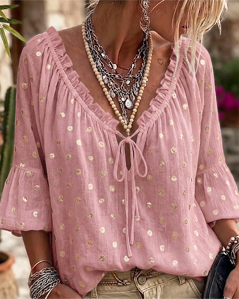 Blouse Col-V Manches Évasées