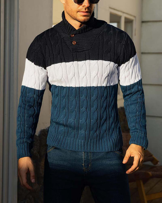 Pullover Col Haut Bouton Contraste Homme