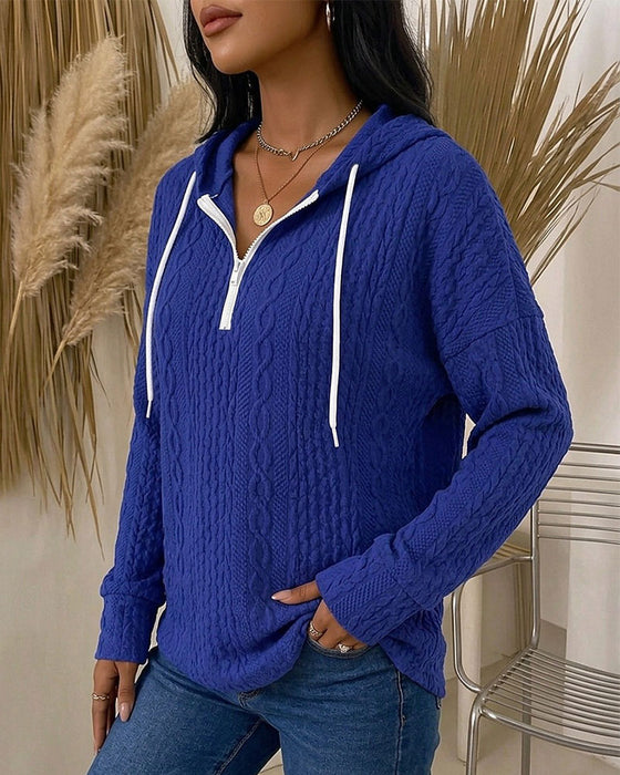 Haut Fermeture Éclair Bloc De Couleur Capuche