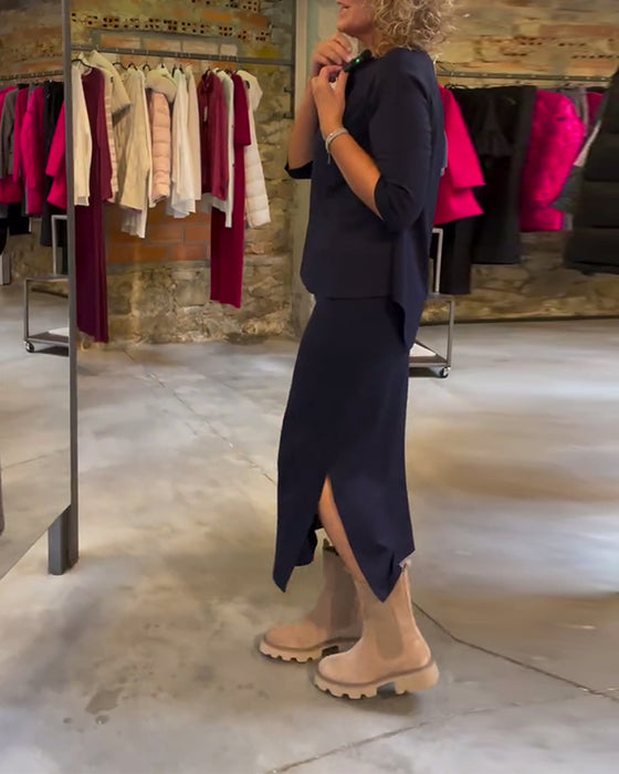 Jupe de costume simple de couleur unie à col rond