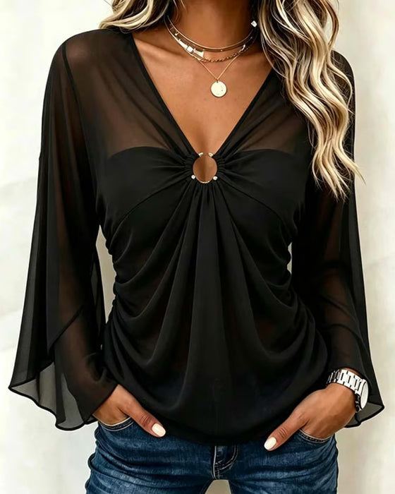 Blouse Col V Anneau Métallique Twist