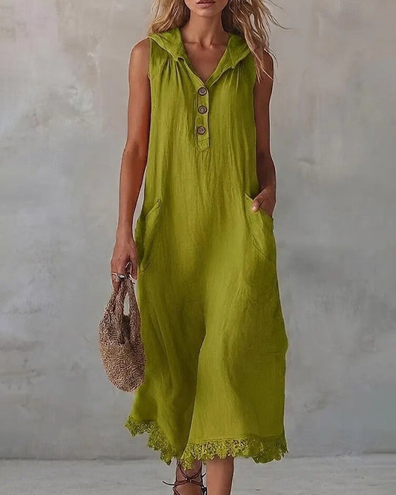 Robe Capuche Sans Manches Dentelle Patchwork