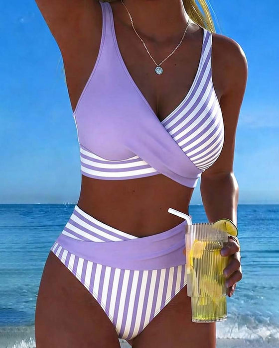 Bikini Croisé Rayé Imprimé