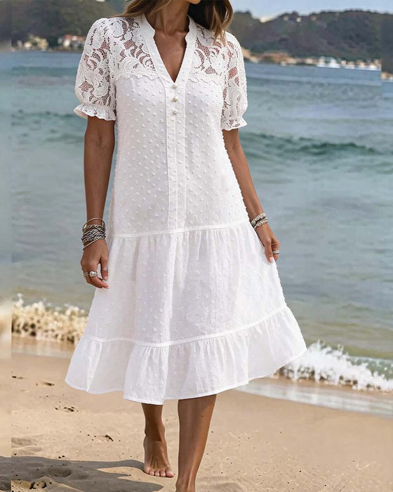 Robe Manches Ballon Dentelle Resort