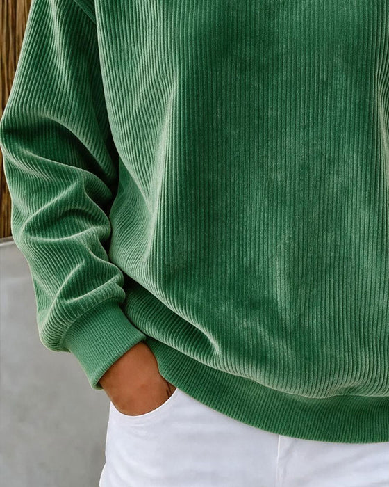 Sweatshirt Velours Côtelé Col Rond