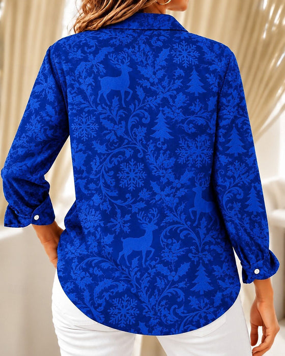Chemise Noël Élan Flocon De Neige Imprimé Revers