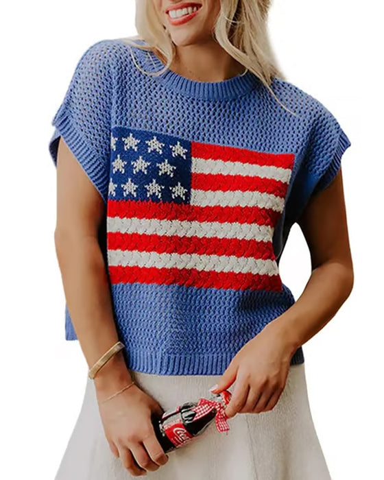 Pullover Motif Drapeau Col Rond