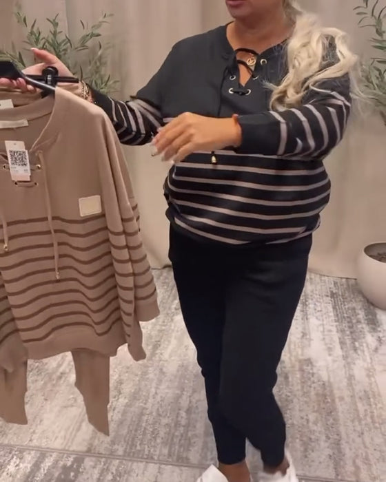 Ensemble Deux Pièces Décontracté Pantalon De Sport Rayé À La Cheville