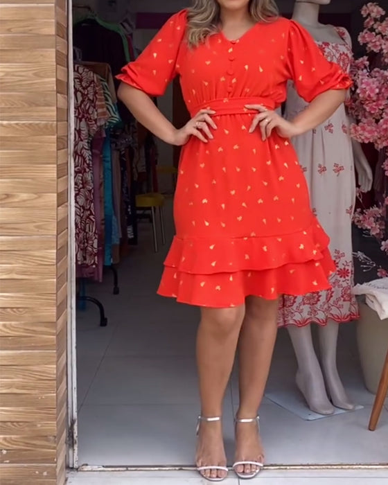 Robe décontractée à manches courtes et col en V imprimée