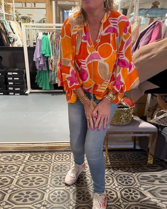 Chemisier manches longues imprimée colorée