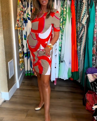 Robe imprimée droite à col en V