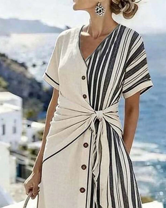 Robe Manches Courtes Fendu Coupe A