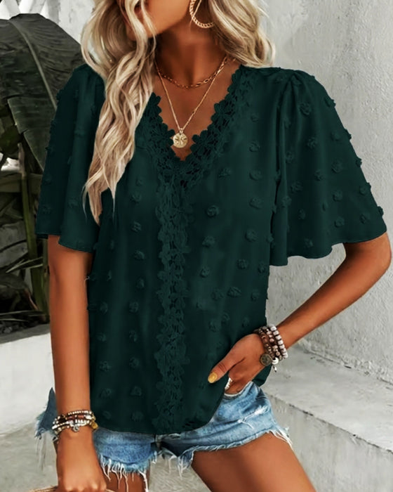 Blouse Jacquard Assemblée Manche Volant