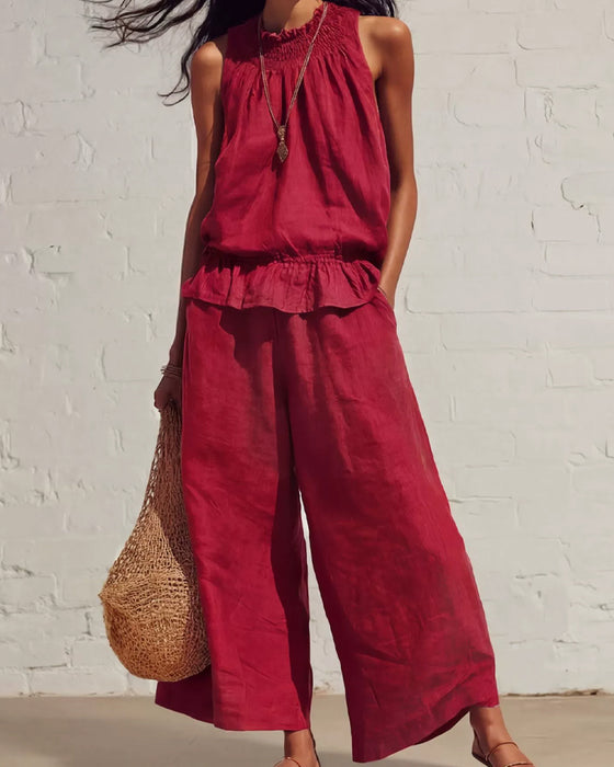 Ensemble Sans Manches Volant Pantalon Large