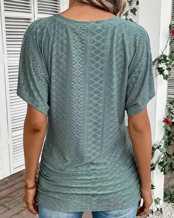 T-Shirt Col En V Évidé Superposé Patchwork