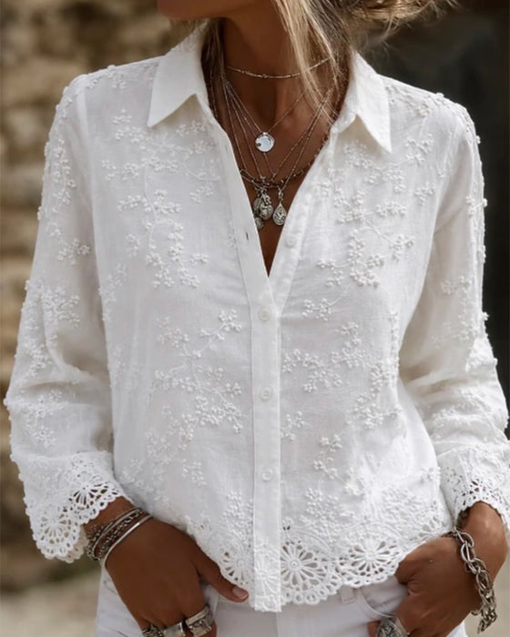 Blouse Élégante Dentelle Patchwork Unie