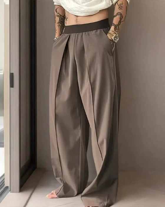 Pantalon Bloc De Couleur Taille Élastique Décontracté
