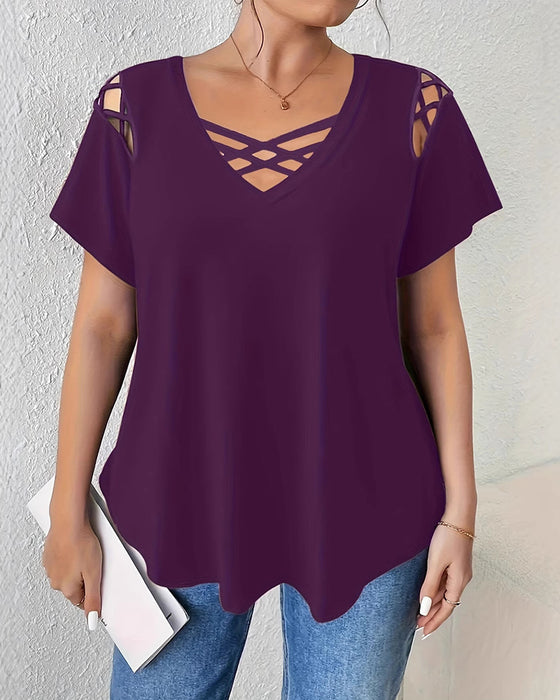 T-Shirt Unie Manches Courtes Bretelle Croisée