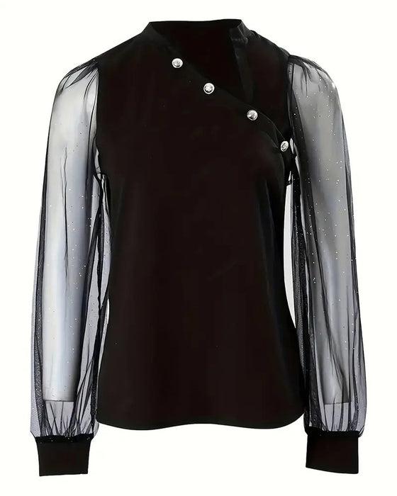 T-shirt tendance à boutons irréguliers et manches longues