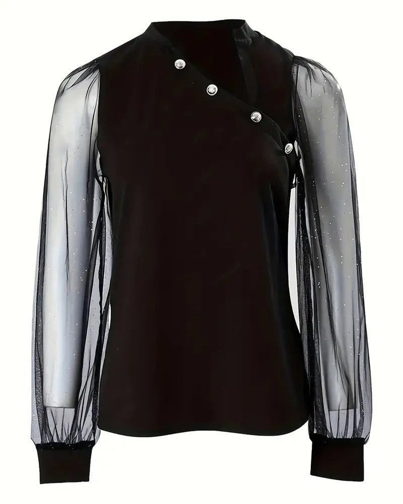 T-shirt tendance à boutons irréguliers et manches longues