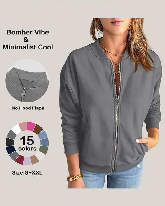 Manteau Unie Col Montant Fermeture Éclair Poche