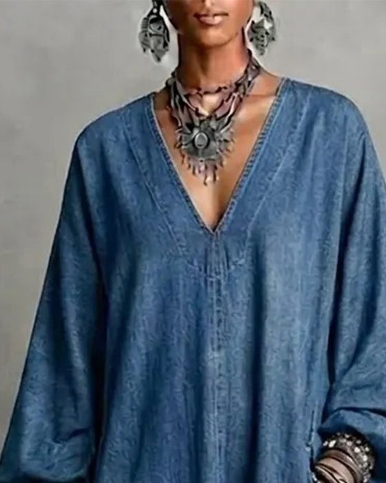 Robe Col V Poche Décontractée
