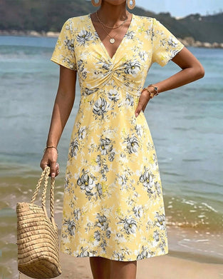 Robe Florale Col V Twist Nœud
