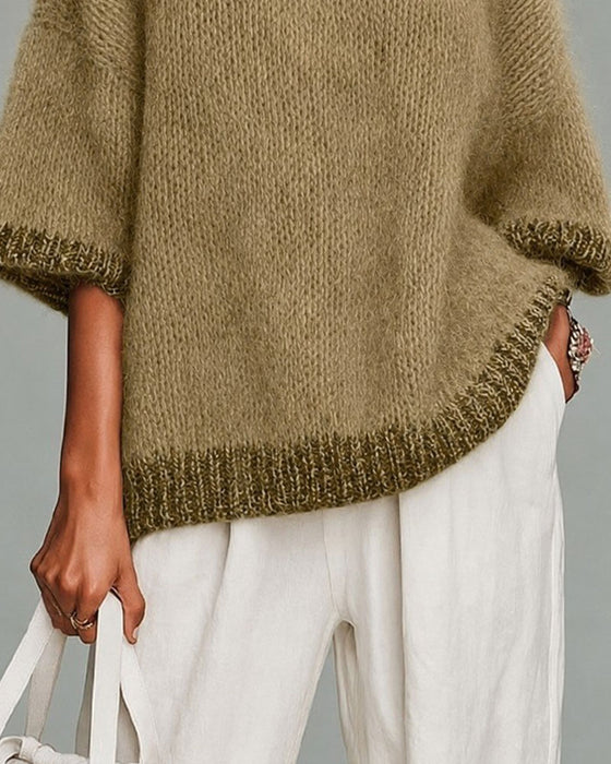 Pull Demi-Zip Contrastant Manches Trois-Quarts