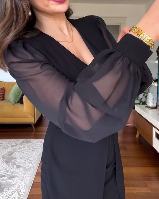 Robe col V manches lanterne slim