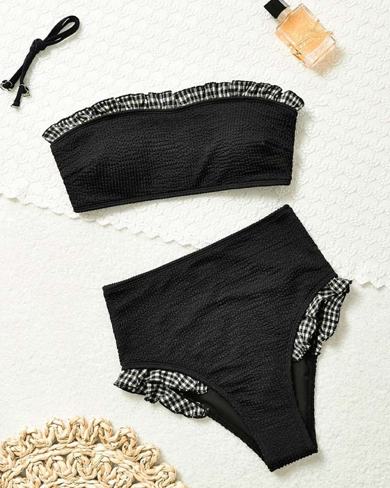 Bikini Carreau Volant Sans Bretelles