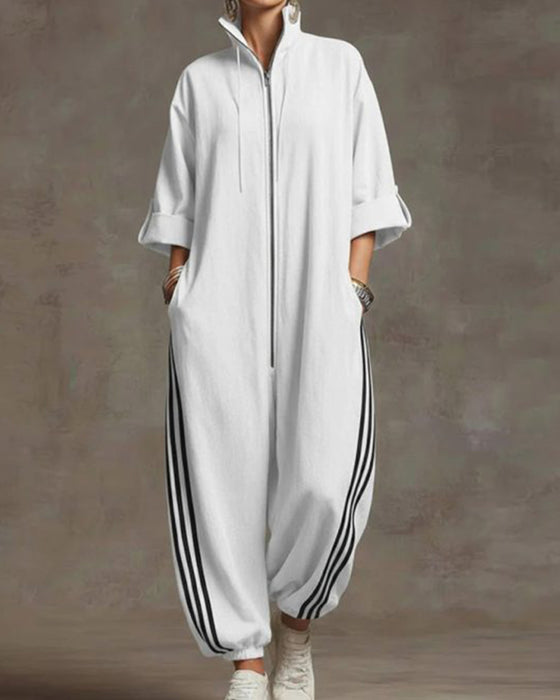 Combinaison Rayé Sportif Fermeture Éclair