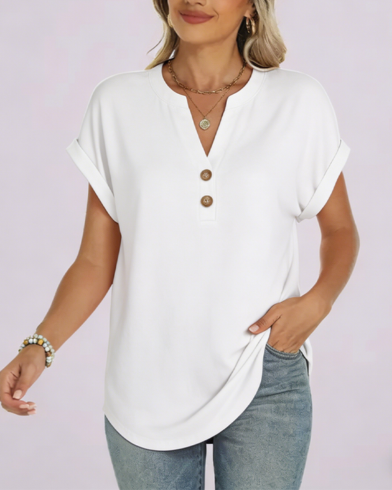 T-Shirt Uni Col V Manches Courtes