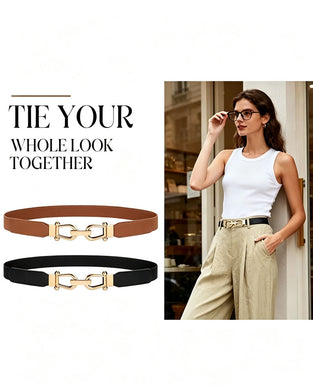 Ceinture Taille Stretch Pour Femme Ceinture Élastique Rétro Fine Avec Boucle Dorée