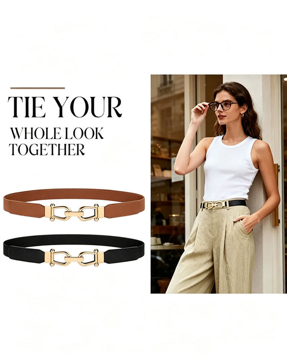 Ceinture Taille Stretch Pour Femme Ceinture Élastique Rétro Fine Avec Boucle Dorée