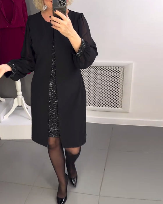 Robe Col Rond Panneau Diamant