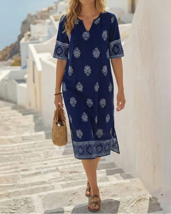 Robe Col V Imprimée Droite